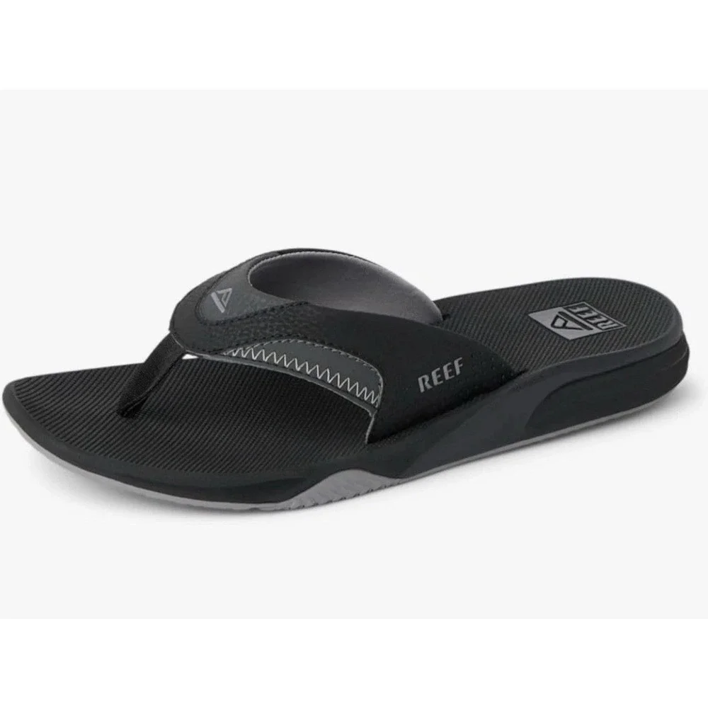 Reef Fanning Flip Flop Men's Black Sandals With Bottle Opener Size 8. New